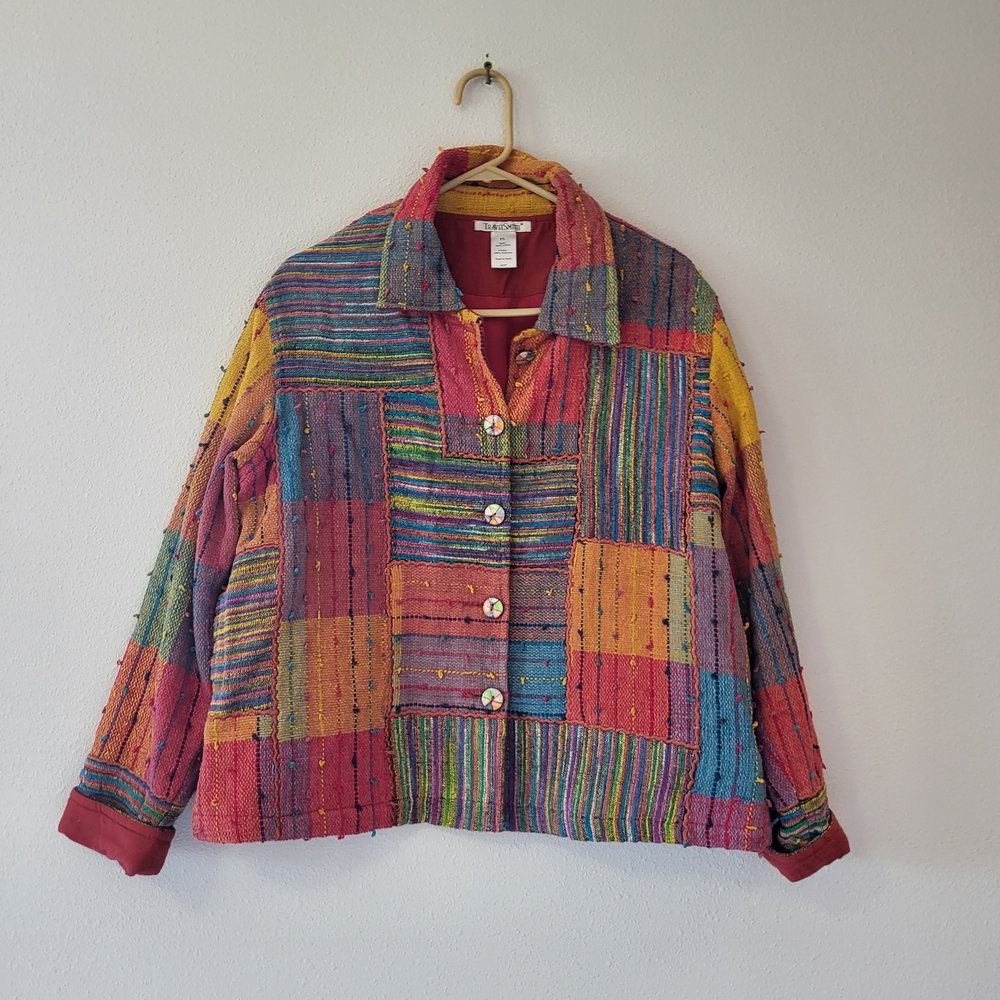 TravelSmith Multicolor Patchwork Button-Front Jea… - image 1